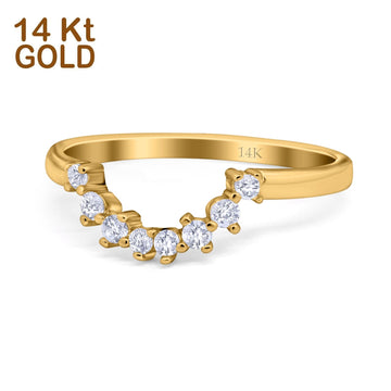 14K Yellow Gold Curved Band Round Art Deco Eternity Simulated CZ Wedding Engagement Ring